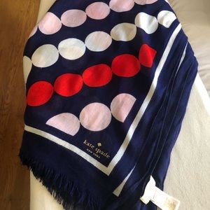 Large Kate Spade Scarf - Blue with red white and pink polka dots